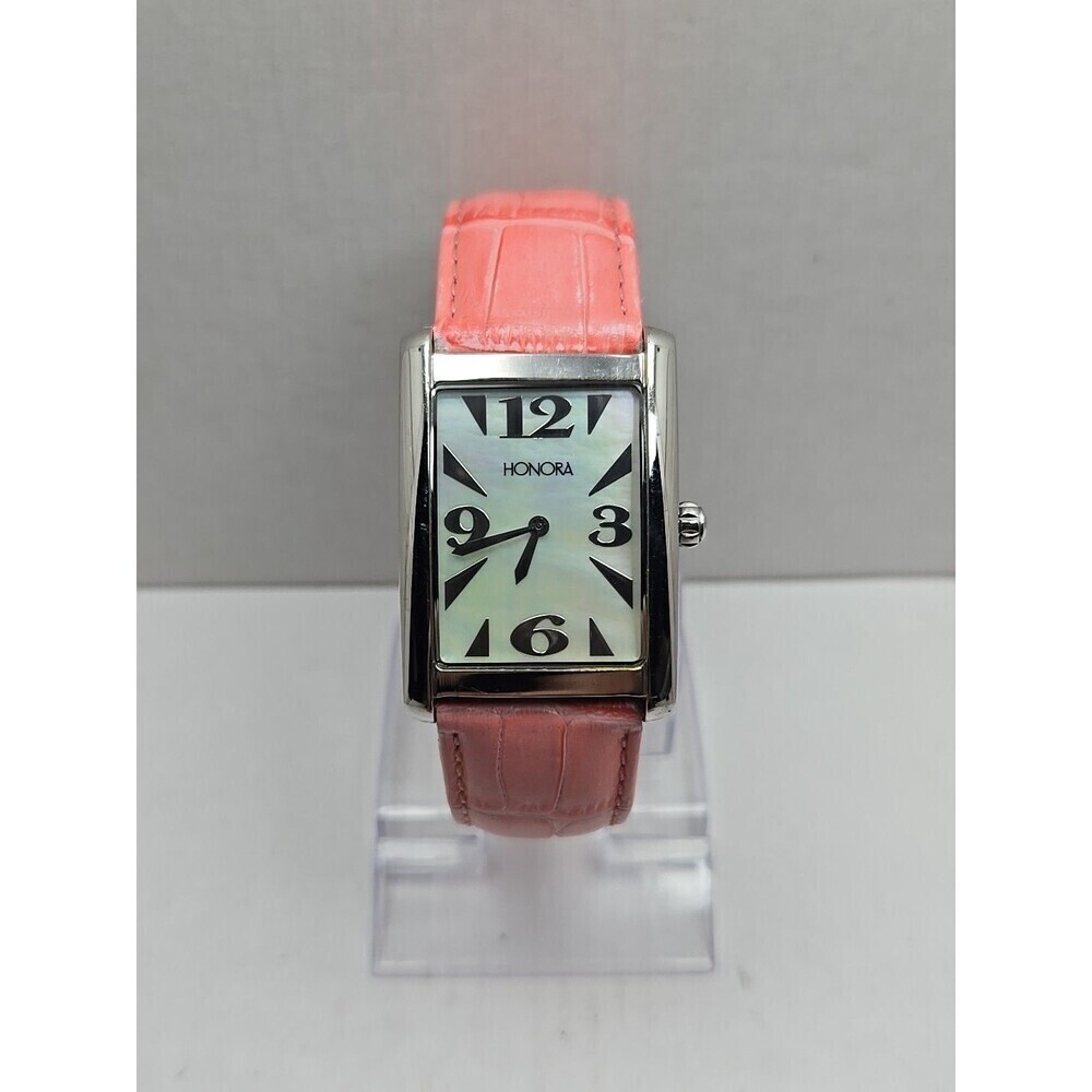 Honora Tank Swiss Mother of Pearl Watch Pink Leather Quartz New Battery Womens
